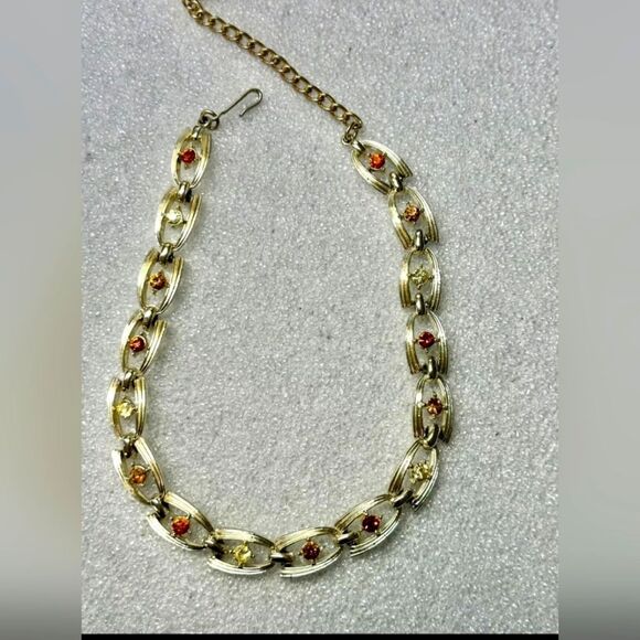 Vintage Signed Coro Topaz Goldtone Link Necklace 14-17" EUC - Picture 1 of 5